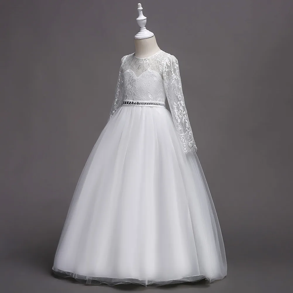 Нарядное платье на свадьбу для девочек 4-11, 12, 14, 15 лет, белое, красное, синее платье лавандового цвета, элегантное торжественное платье с длинными рукавами