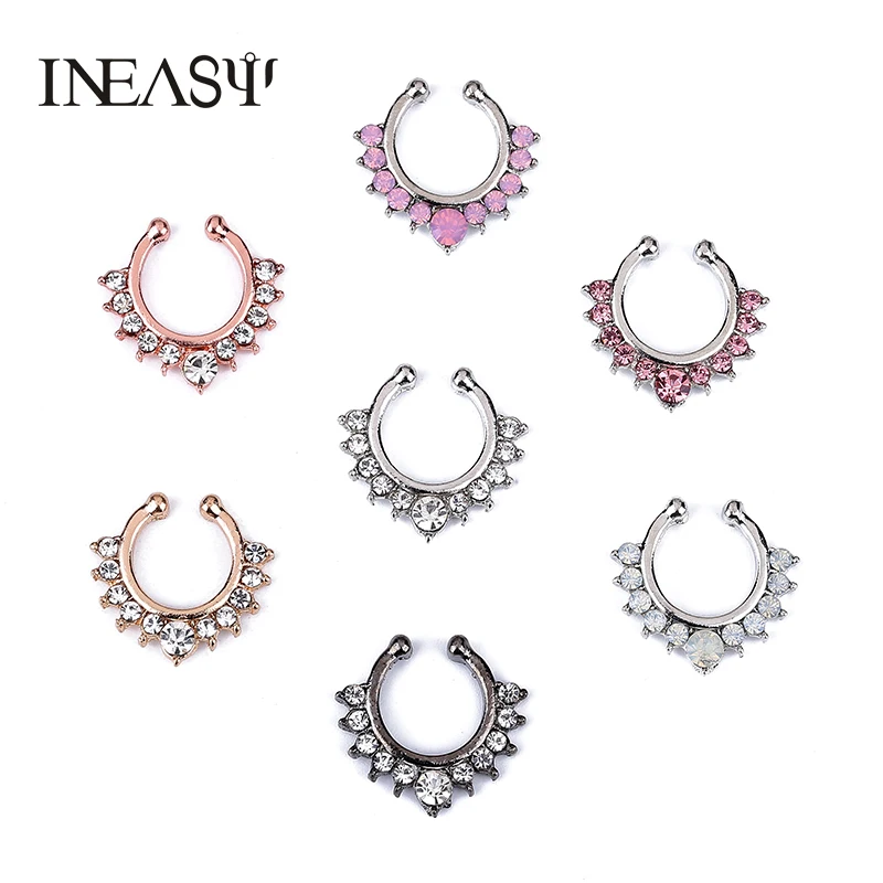 Crystal False Nose Rings And Studs Round Fake Septum Piercing Clicker