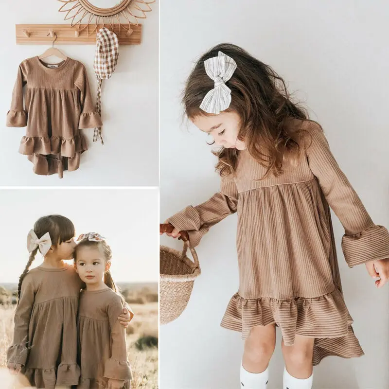 Toddler Girls Clothes Kid Baby Flower Dress Princess Wedding Party Casual Dresses Autumn Long Sleeve Tutu Sundress