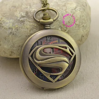 

bronze superman fashion quartz pocket watch woman necklace vintage retro classic lady girl unisex fob watches arabic number new