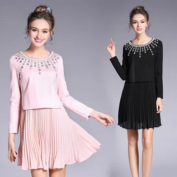 

2018European spring Fashion ladies elegant cute pleated dress beautiful beaded party dress Plus size casual vestido S-XXXXXL 5XL