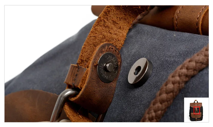 DETAIL MAGNETIC SNAP of Woosir Waterproof Canvas Leather Laptop Backpack