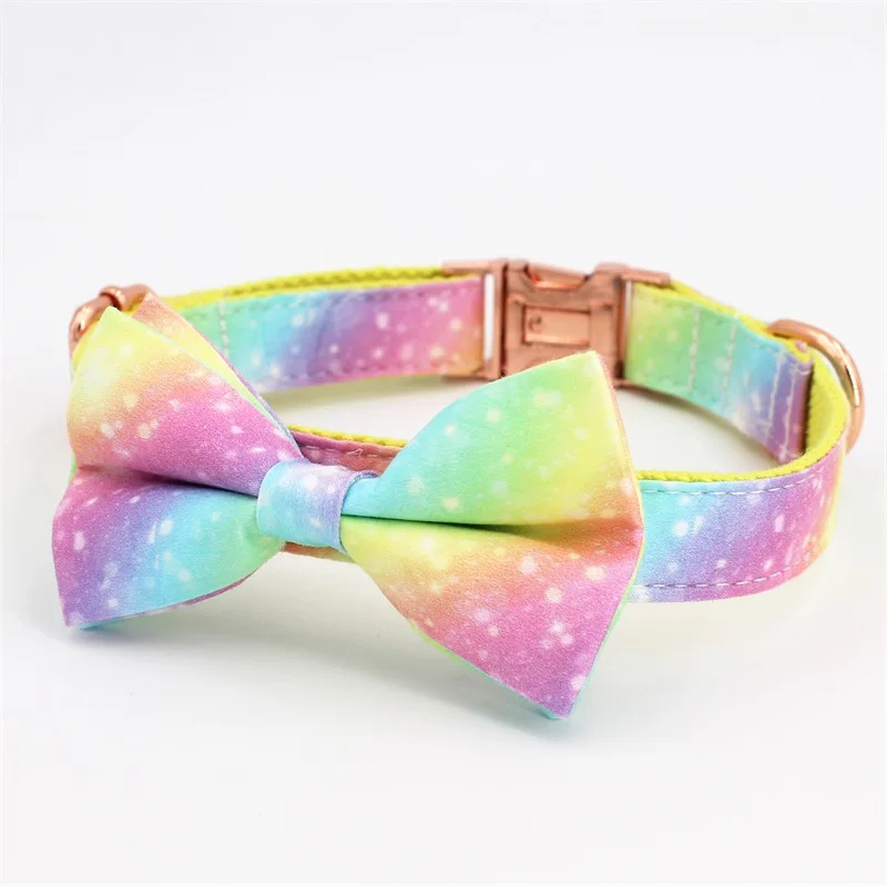 rainbow Dog Collar Bow Tie with Metal Buckle Big and Small Dog&Cat Collar Pet Accessories - Цвет: collar bow