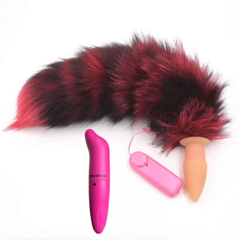 2 Pcs/Lot Vibrator And Red Black Larger Fox Tail Fluffy Anal Plug Sex Toys Butt Products Toy for Woman Men Adult Games | Красота и