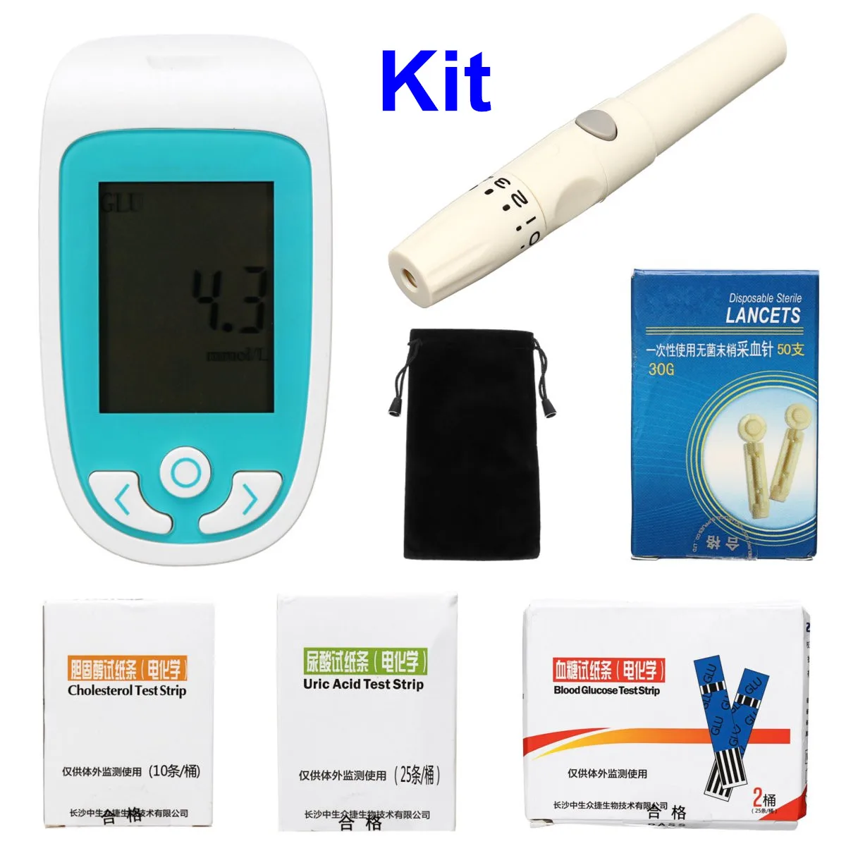 

Multifunctional 3 in 1 Blood Glucose Meter Test Strips Lancets Needles Glucometer Blood Sugar Detection Monitor for Diabetic