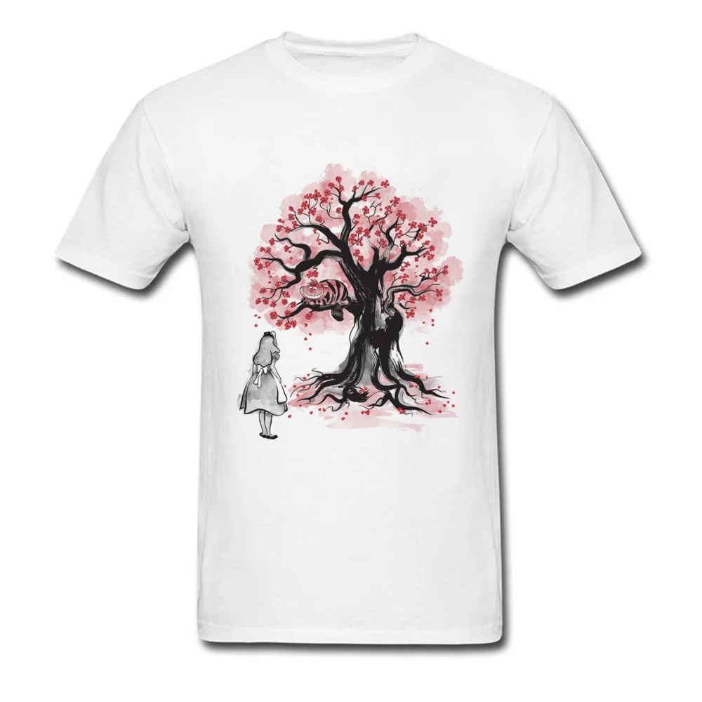 The Cheshires Tree sumi-e (monochrome) Funny Mens T Shirt Round Neck Short Sleeve 100% Cotton Tops & Tees Clothing Shirt The Cheshires Tree sumi-e (monochrome) white