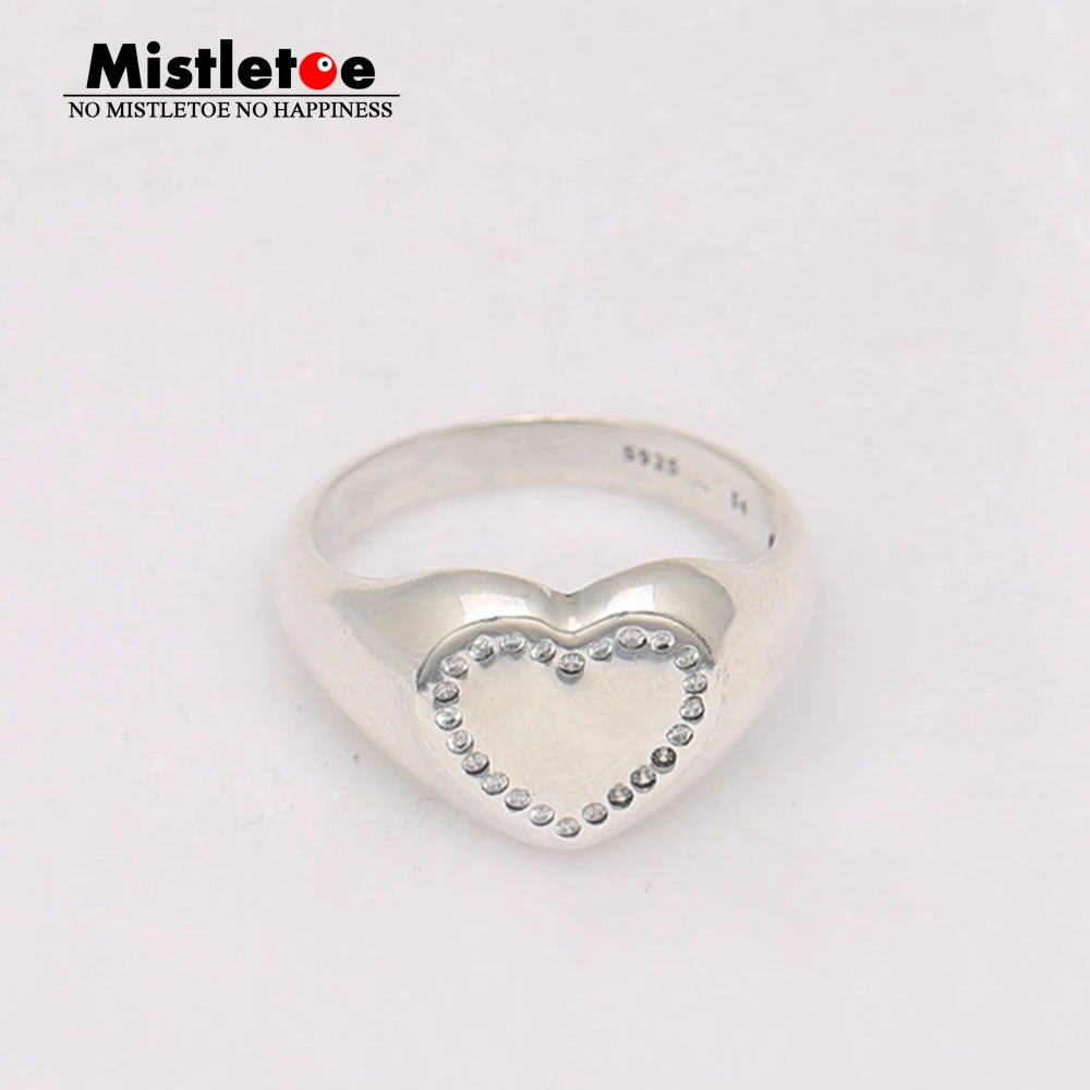 

Genuine 925 Sterling Silver Heart Signet, Clear CZ Ring Compatible with European Jewelry