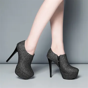 

Women Ankle Boots Thin High Heel Boots For Woman Fashion Zip side fashion high heels Autumn Winter Womens Platform Boots Shoes