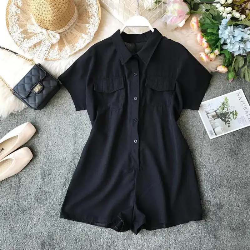 Summer Romper 2020 New Women Short Sleeve Single Breasted Playsuits Bodysuits Woman Slim Belt Bandage Jumpsuits Body Femme Summer Romper 2020 New Women Short Sleeve Single Breasted Playsuits Bodysuits Woman Slim Belt Bandage Jumpsuits Body Femme