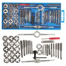 20/40 pces torneira morrer conjunto M3-M12 rosca métrica torneiras chave dados diy kit parafuso rosqueamento ferramentas manuais liga de metal com caso