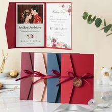 Свадебные приглашения с открытки для ответа на приглашение и конверты/ленты/на заказ Печать вечерние открытки карман свадебные приглашения 50 шт