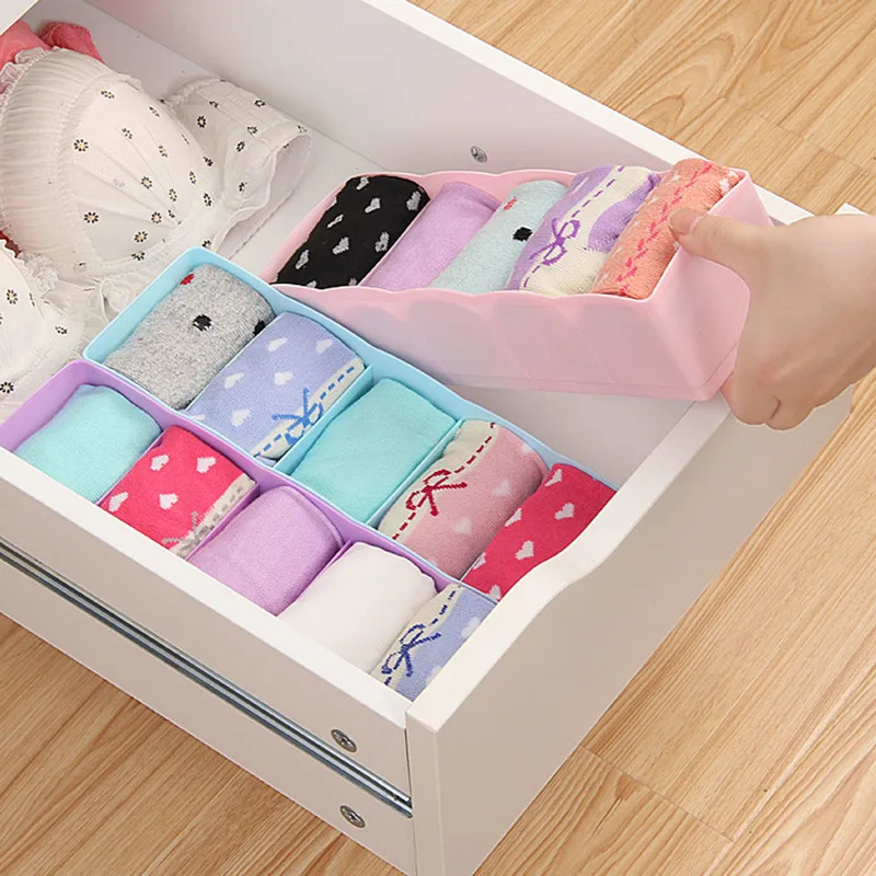 

5 Grid/PC Plastic Tie Bra Underwear Socks Drawer Storage Box Desktop Jewelry Cosmetics Makeup Box Creative Socks Organizer