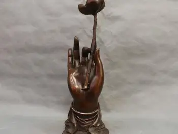 

17'' China Buddhism Guanyin Hand Hold Bronze Lotus Candle Statue