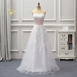 Vestido De Noiva 2019 Роскошные белое, цвета слоновой кости кружево Свадебные платья трапециевидной формы Лук развертки свадебное платье с длинным