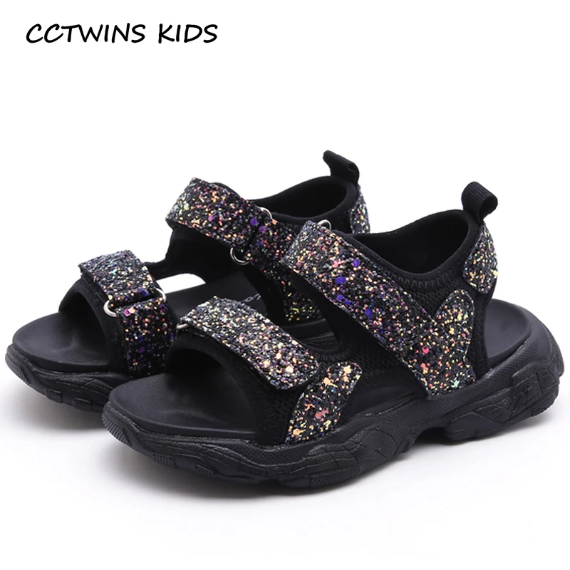 

CCTWINS Kids Shoes 2019 Summer Girls Fashion Princess Glitter Sparkly Sandals Beach Flats Toddler Soft Barefoot Shoes BS332