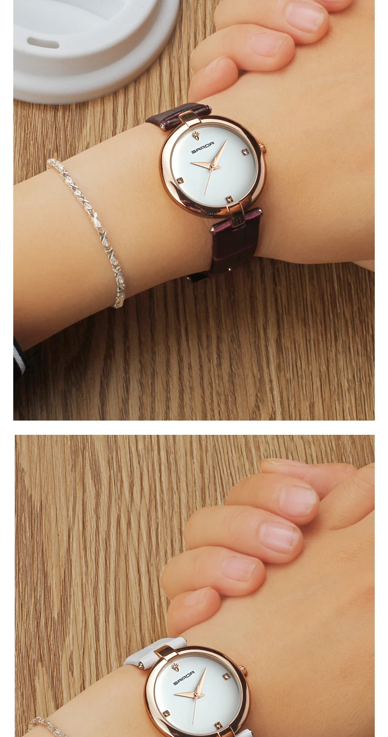 SANDA модные женские часы женские кожаные часы Роскошные Кварцевые часы с бриллиантами Admiralty Relogio Feminino Reloj Mujer