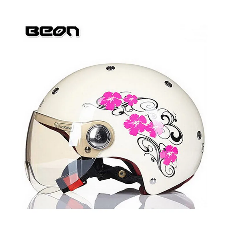 Красивый женский мотоциклетный шлем с перекрещивающимся полулицом с цветком, Женский Любовник BEON 103 moto rcycle moto Электрический велосипед Безопасный головной убор - Цвет: white flower