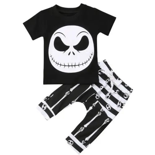 

Halloween Outfits Fashion Kids Baby Boy Clothes Set T-shirt Short Sleeve Tops Bone Printed Leggings Summer Cotton Boys Pants