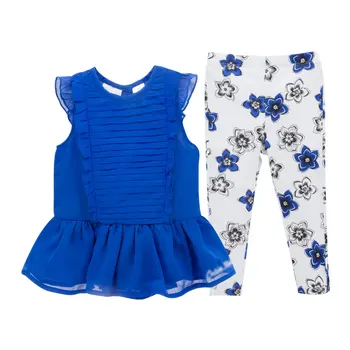 

2019 New Baby Girl Dress Sets Summer Chiffon Kids Girls Pants Dress Suit Vestidos Blue Florall Printes Child Girl Clothes Sets