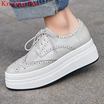 

Krazing Pot 2019 new fashion round toe ventilated lace up sneakers thick bottom platform Spring comfortable vulcanized shoes L10