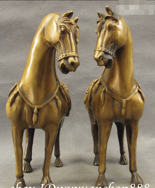 

$GANG $ 10" Ancient Palace Tang Dynasty Wealth Horse China Brass Copper Art Statue Pair