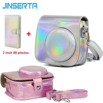 

JINSERTA PU Leather Case Bag for Fujifilm Instax Mini 9 Mini 8 Camera Holographic Shining Laser Instant Camera Shoulder Strap