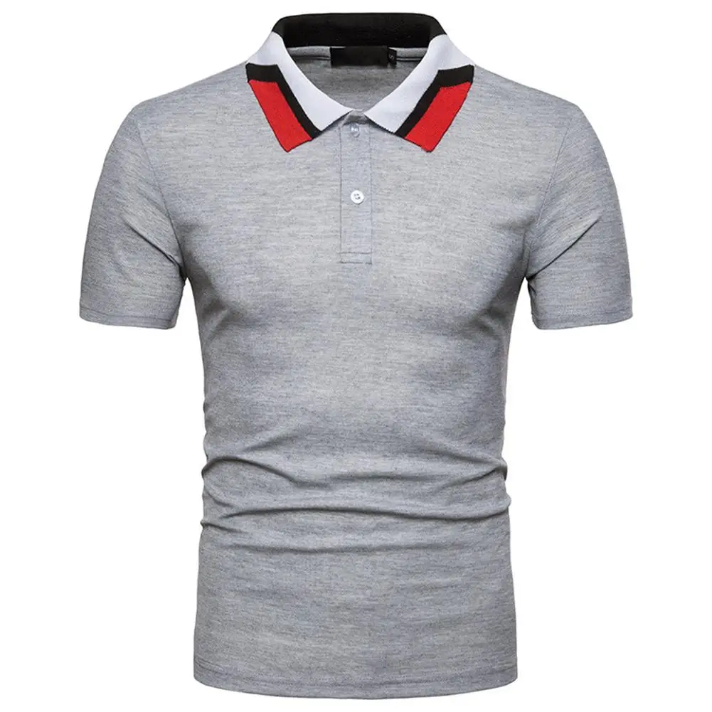 Men Short-sleeve TOPS with Color-matching Collar Summer Tops Young Man Fashion Plus SIze Solid White TOPs SAN0 | Мужская одежда