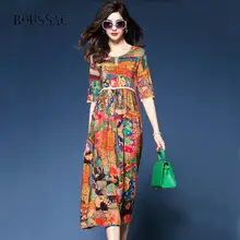 Новое Весеннее шелковое платье с принтом в китайском национальном стиле с высокой талией, летнее свободное повседневное высококачественное женское платье, vestido