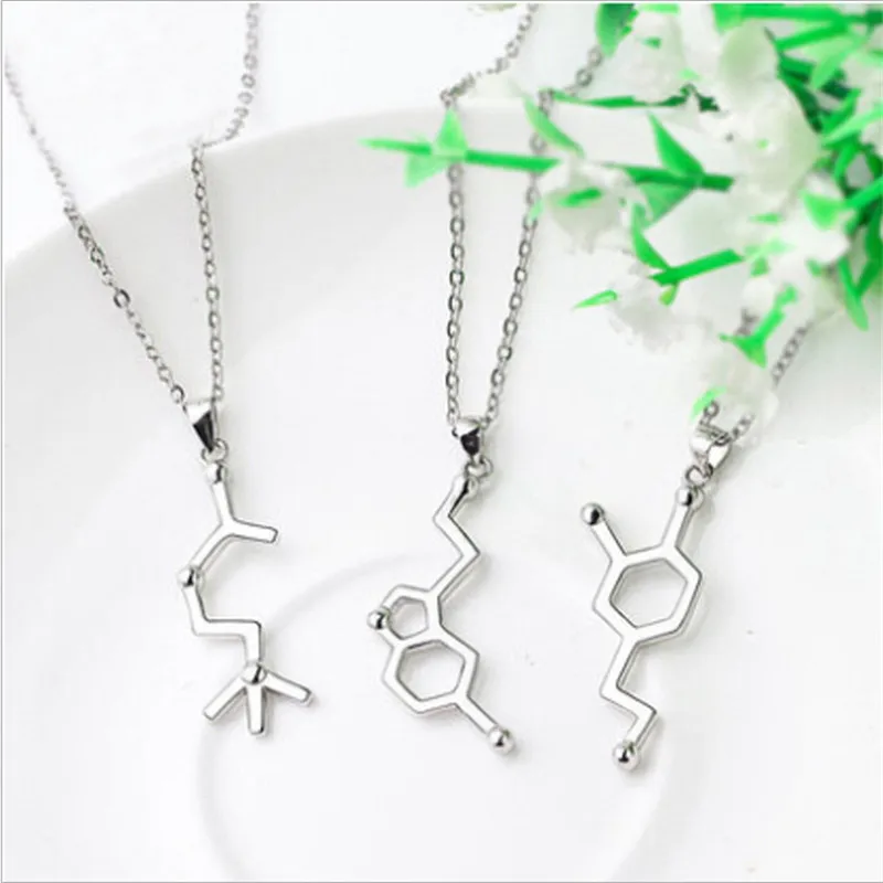 

Delicate 925silver pendant dopamine chemical friendship necklace women serotonin molecule necklaces pendants