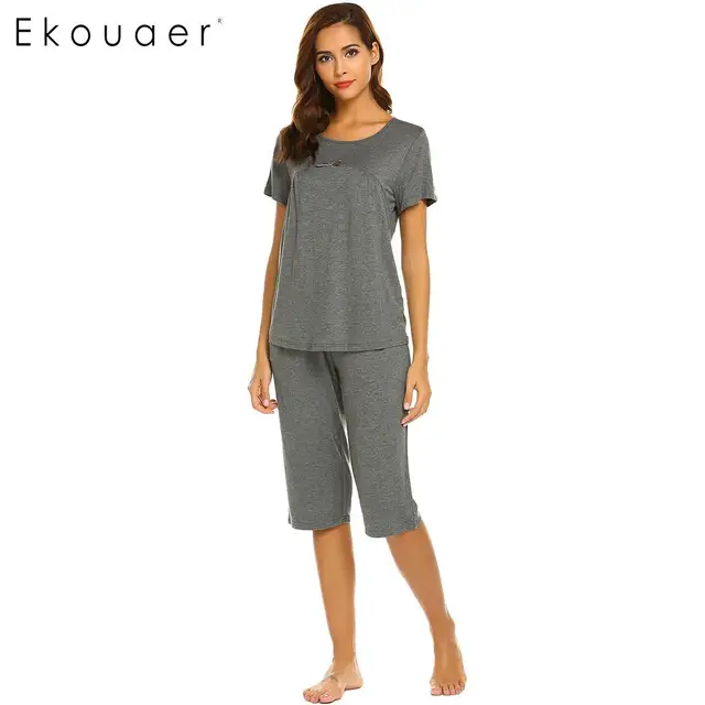 Ekouaer Women Pajamas Set Casual Loose Sleepwear Sets Solid Short ...