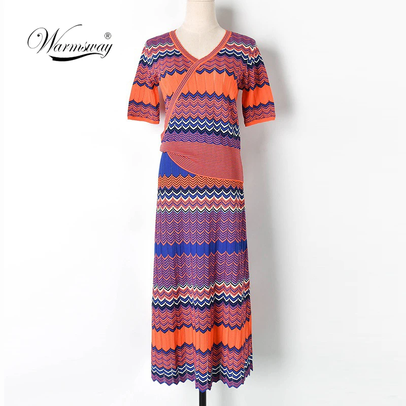 Lolita Striped Suit Hollow Out 2019 New Summer Sexy Hole 2 Piece Set Women Suit Skirt Crop Top Knit Outfits Runway Sets C-178