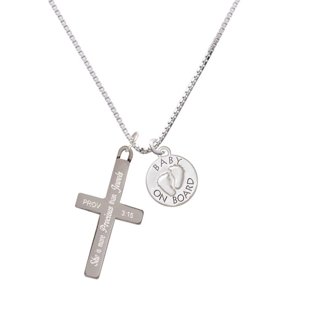 Baby on Board with Feet - She is More Precious - Cross Necklace