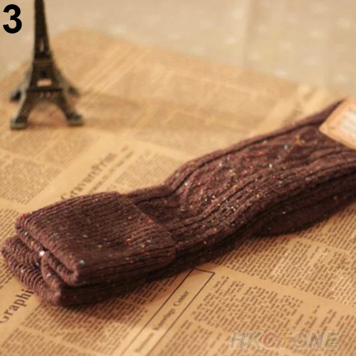 Hot Women's Fashion Turn Up Rib Dot Wool Blend Long Knee High Winter Warm Boot Socks 1PQS 22MQ