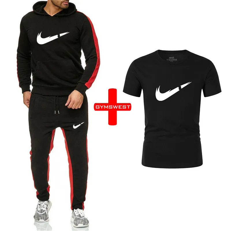 جودة الرياضية العلامة التجارية رياضية الرجال/النساء T قميص Sweatpants هوديس 3 قطع مجموعات الملابس عارضة بذلة رياضية القطن الرياضية