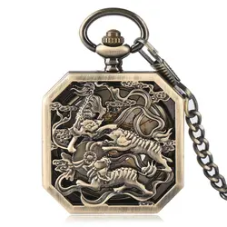 Yisuya Механические карманные часы тигр скелет Рука обмотки полая стимпанк брелок кулон Рождественский подарок
