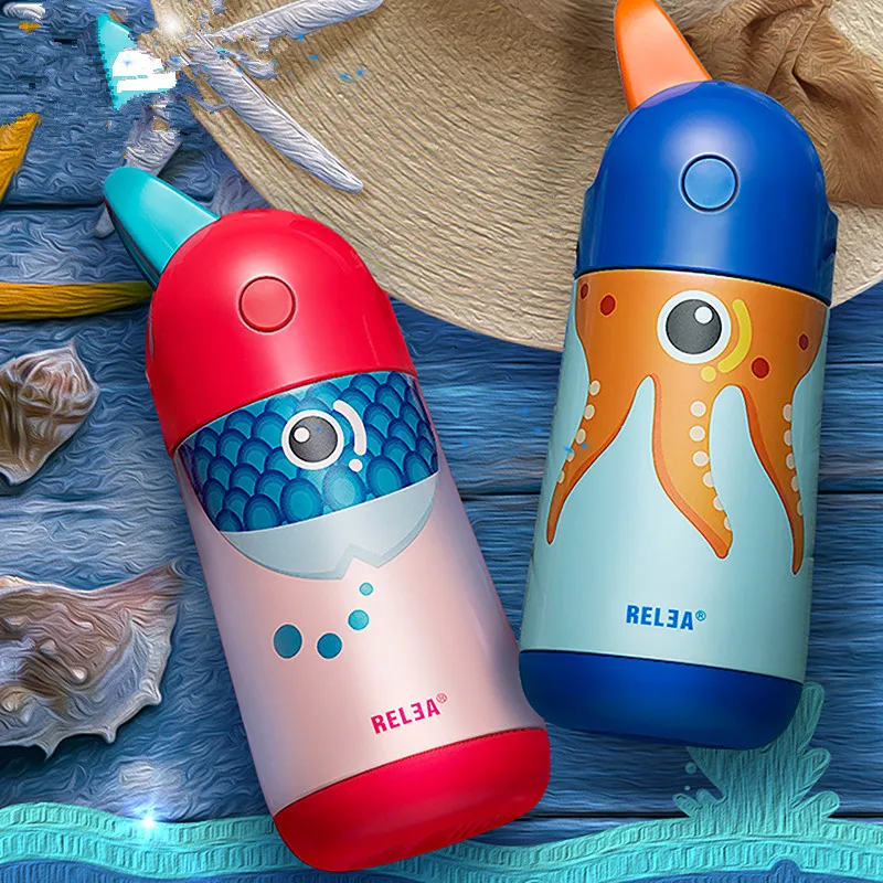 Cute Kids Vacuum Flasks With Silicone Straw Stainless Steel Children