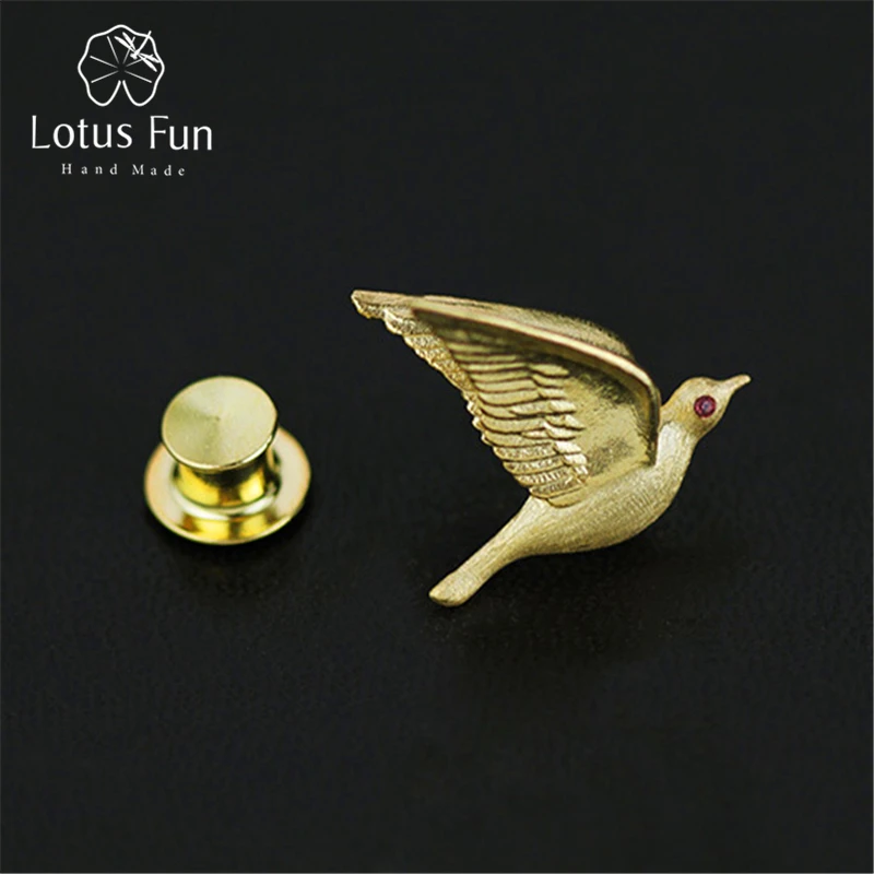 

Lotus Fun Real 925 Sterling Silver Natural Garnet Handmade Fine Jewelry Vintage Flying Bird Design Brooches Pin Broche For Women