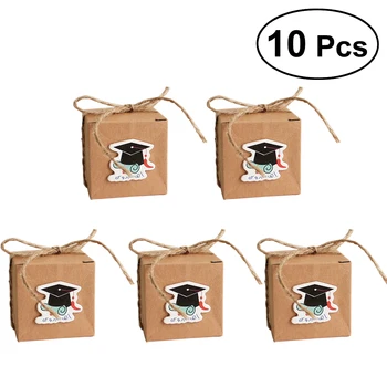

10PCS Vintage Kraft Paper Graduation Candy Boxes With Doctoral Cap Card Tag For Graduation Party Favors Graduated Gift Boxes