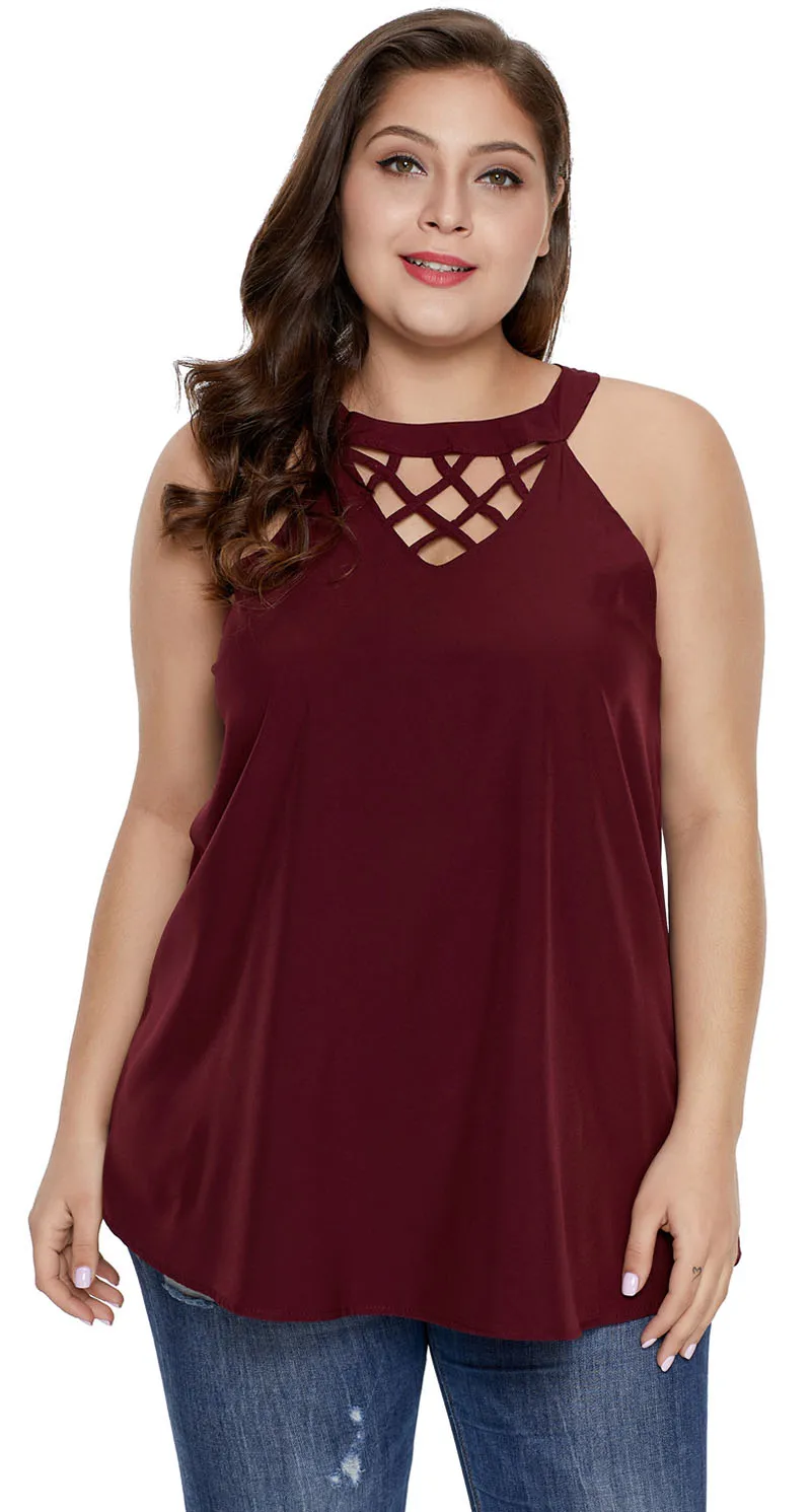 Plus-Size-Red-Challis-Goddess-Lattice-Tank-LC251831-3-5