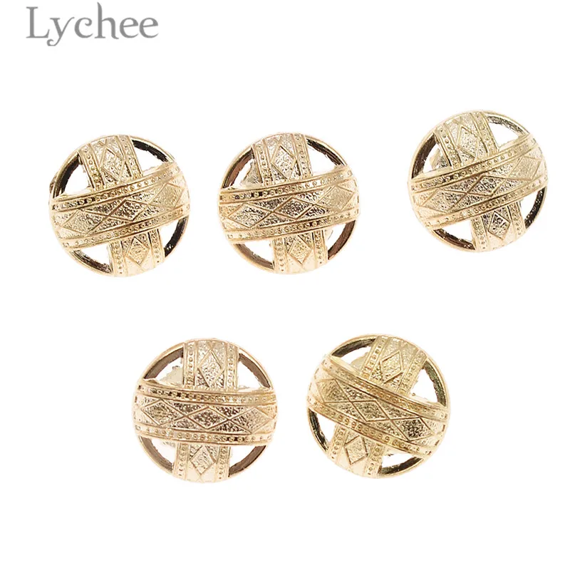 Декоративные металлические пуговицы Lychee Life 5 шт. 15 мм/18 мм золотистые полые