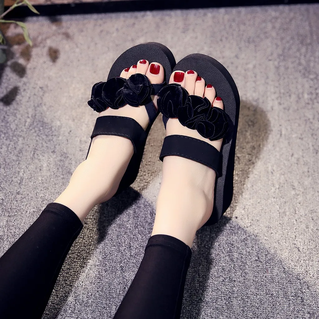 

Hot Sale shoes woman slides Fashion Flip- flop Women Slip-on Open Toe Flower Wedges Color Slipper Shoes zapatos de mujer #19620