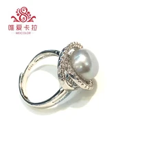 WEICOLOR натуральный белый/розовый/фиолетовый/золотой/черный/серый полукруглый пресноводный жемчуг кольцо с красивый кристалл кольцо(размер, регулируемый