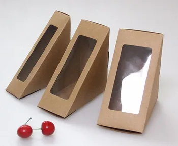 

50pcs 12*12*4cm Kraft Paper Sandwich Boxes With Clear Window Cake Bakery Pack Packaging Box For Party