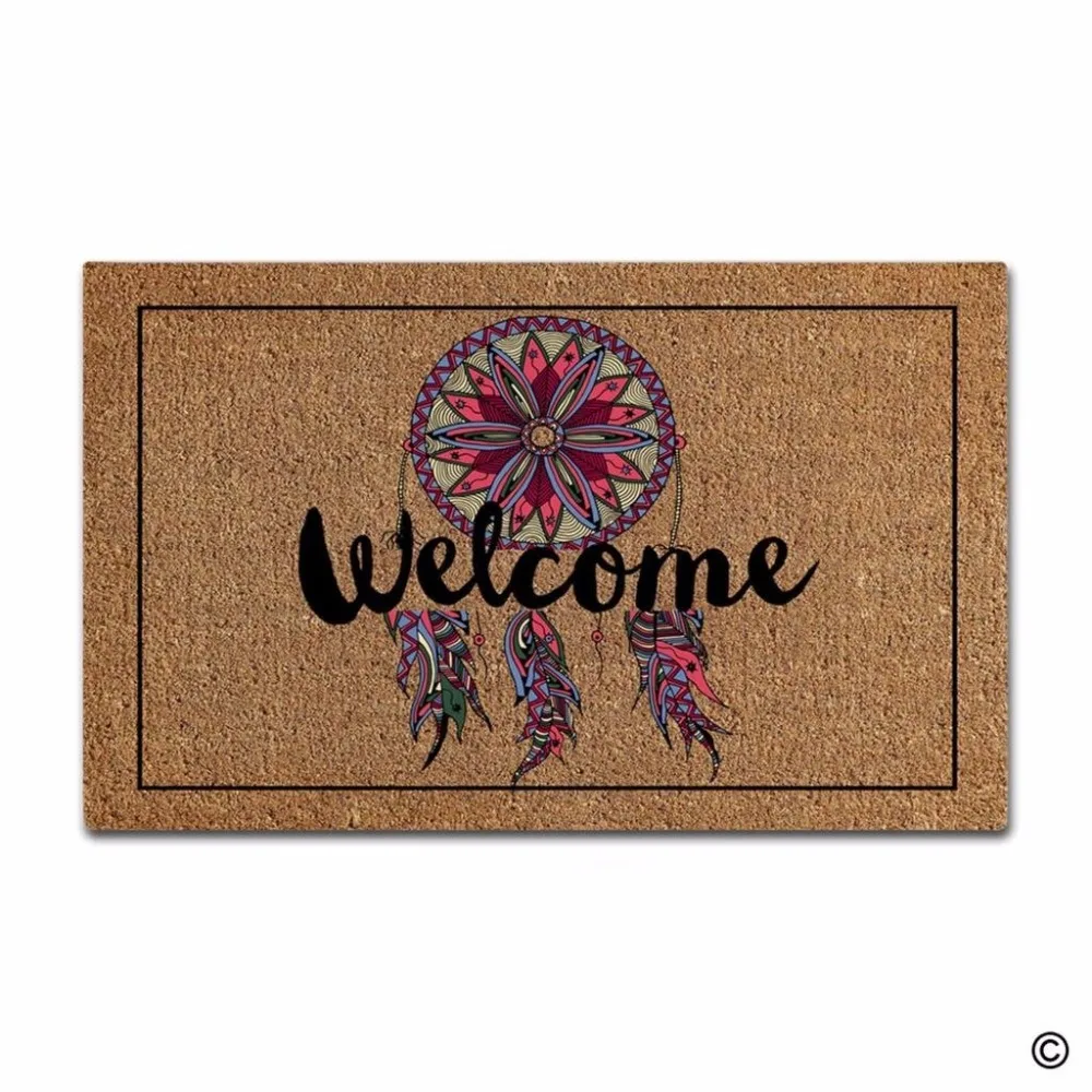 Funny Printed Doormat Color Dream Catcher With Feathers Indoor