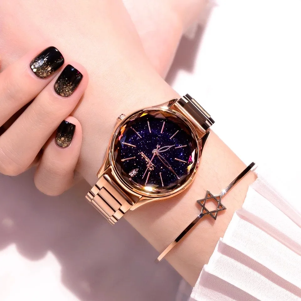 

2018 Rose Gold starry sky Women Watches Creative Roman Fashion Quartz Ladies Watch Stainless Steel Clock relogio feminino Hot