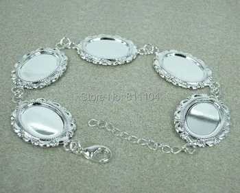 

13x18mm New Silver tone Plated Copper Blank Bases Oval Bezel Cabochon Settings Lobster Clasp Chain Bracelet Blank Wholesale
