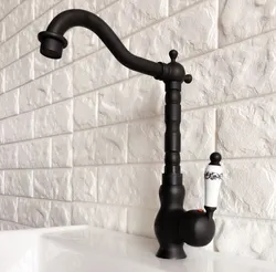 Kitchen Wet Bar Bathroom Vessel Sink Faucet Black Oil Rubbed Bronze One Handle Swivel Spout Mixer Tap Single Hole mnf358