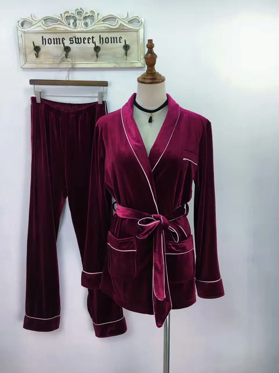 Новые осенние зимние женские бархатные пижамные комплекты высокого качества с длинными рукавами утепленное платье брюки из двух частей теплая одежда для сна