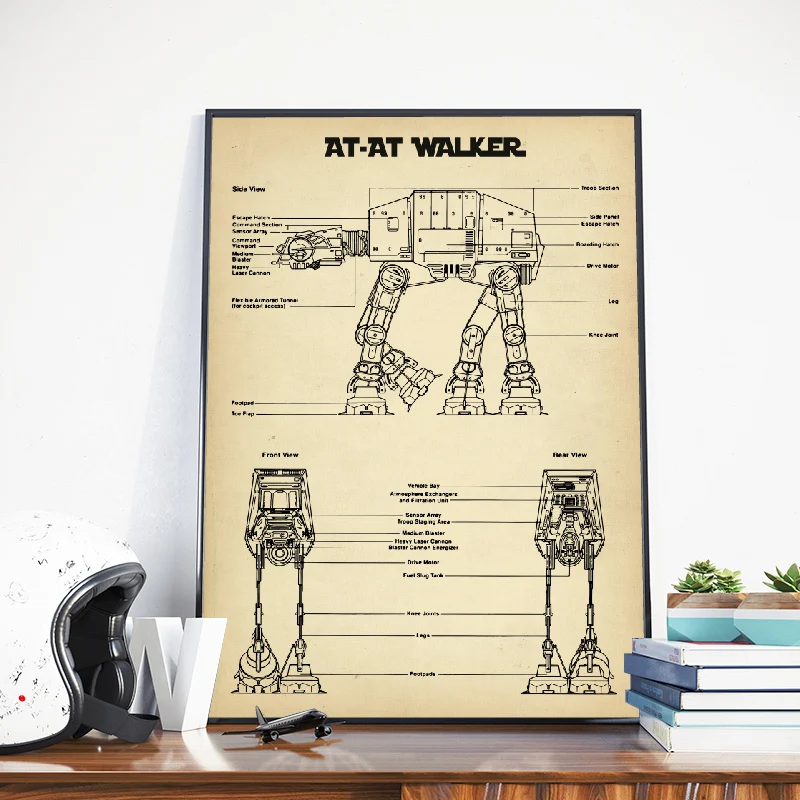 AT-AT Walker Blueprint Wall Art Звездные войны винтажные плакаты принт Imperial Walker схематическая схема Холст Живопись Домашний Декор