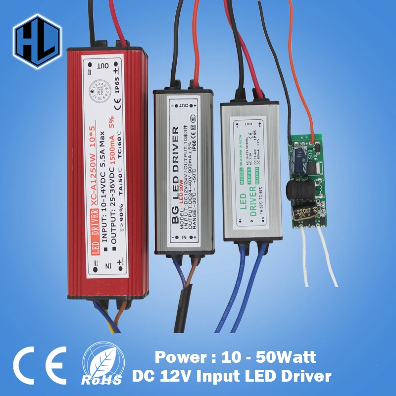 

DC12V Input 10W 20W 30W 50W IP65 Waterproof LED Light Driver Transformer DC18-36V Power Supply Adapter for Led Lamp /Floodlight